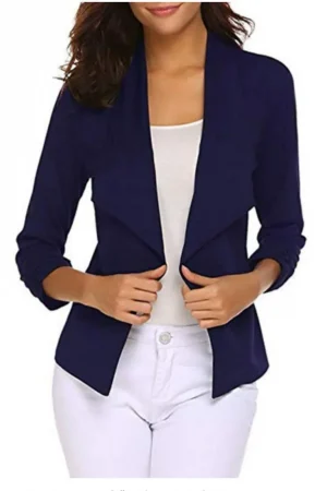Womens Blazer Casual Open Front Work Office Blazer Jacket 3/4 Sleeve Lapel Coats with Removable Shoulder Pads