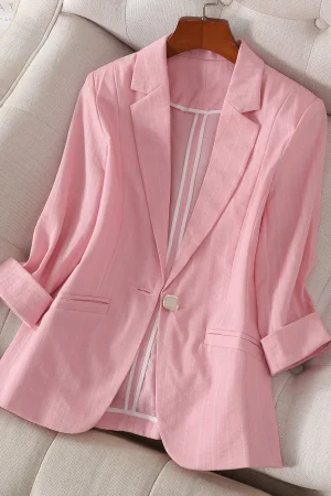 Seven-inch sleeve thin striped women's summer new style suit jacket, perfect for a high-end, fashionable, and casual look