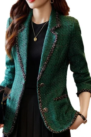 Autumn Winter Ladies Casual Blazer Women Black Green Beige Plaid Jacket Female Long Sleeve Single Breasted Slim Coat