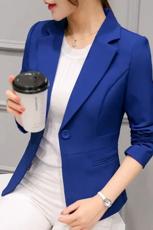 Women's Blazer 2025 Blue Long Sleeve Blazers Pockets Jackets Coat Slim Office Lady Jacket Female Tops Suit Blazer Femme Jackets