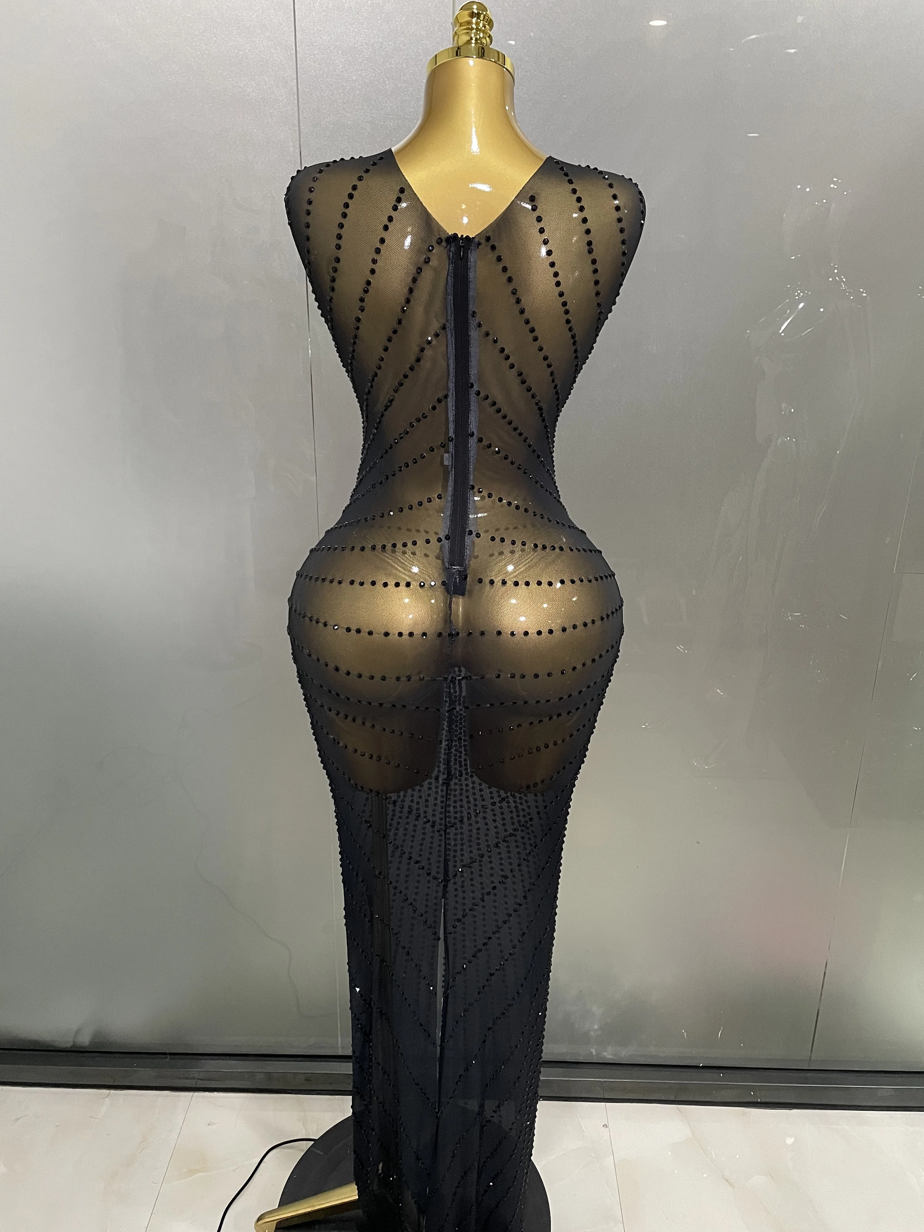 Sexy Sparkly Rhinestones Sleeveless Long Dress 2025 New Women Birthday Celebrate Evening Photo Shoot Stage Performance Costume - Image 3