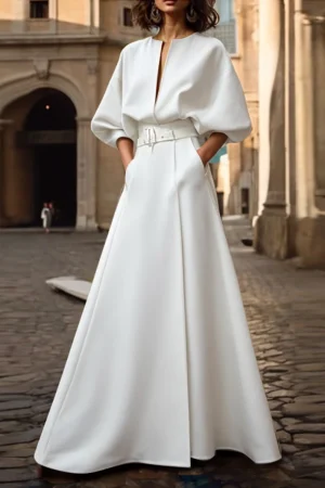 Modigirl Original Creation Dresses 2025 Woman Summer Spring Deep V-Neck Wedding Evening Birthday White Black Simple Maxi Dress