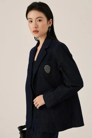 KX7523318 Luxury Women’s Denim Blazer 90% Cotton Jacket Premium Fit Designer Style Casual Suit Coat