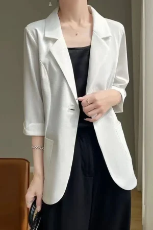 Women's Fashionable fashion Notched Collar Long Sleeve Ladies Outerwear Stylish Tops Women Thin Black Blazers Suit 2025