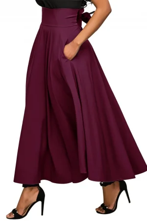 New In Dresses Solid Color A-line Skirts for Woman Clothing High Elastic Waist Long Skirt Women With Bow Elegant Women's Skirts