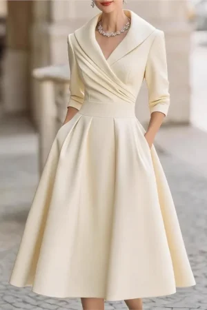 Elegant Solid Color Waist Cinching Sexy V-neck Dress Autumn Winter Women's Clothing New Long Sleeved Dress Pockets Ropa Mujer