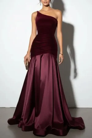 Women's Luxurious -Neck Off-Shoulder Evening Gown - Bodycon A-Line Dress with Rhinestone Side Split Hem Machine Washable Suitab